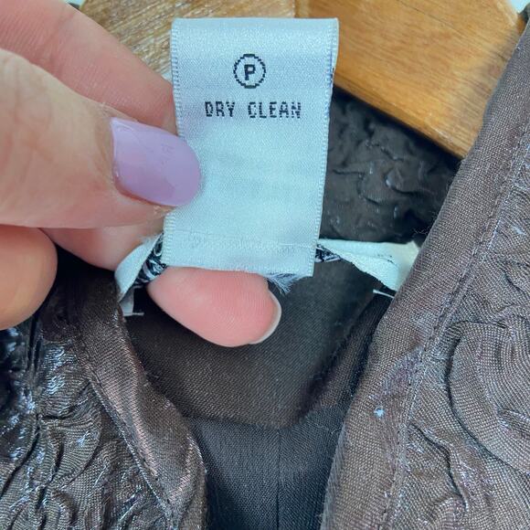 Victor Costa Evening Jacket Size 8 Chocolate Brown Crinkle Fabric Full Zip - Picture 6 of 11